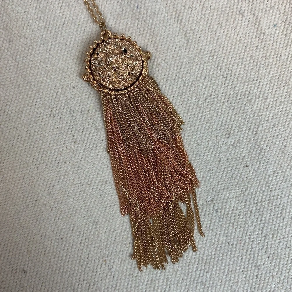 Gold Rose Gold Faux Druzy chain fringe tassel necklace
